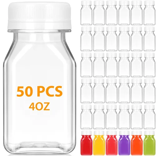 Miniatura 9 de Gerrii 75 botellas de plástico para jugo de 4 onzas con tapa, pequeñas botellas transparentes reutilizables con tapas, recipientes a granel, aptas