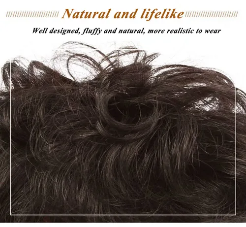 Miniatura 5 de Peluca de repuesto rizado natural de 5.1 x 5.1 in, corto con clip en cabello ondulado para mujeres con cabello fino color marrón oscuro