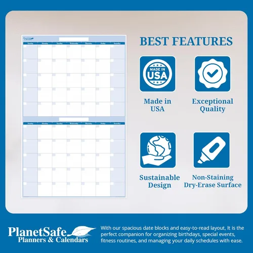 Miniatura 4 de PlanetSafe - Calendario vertical de 60 días borrable en húmedo y seco, grande para pared, ideal para el hogar, la oficina y las escuelas, mantente