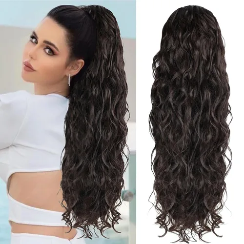 Miniatura 10 de Icono de la moda - Extensión de cola de caballo rizada ondulada con clip, cabello real, cola de caballo negra, extensiones de cordón con clip