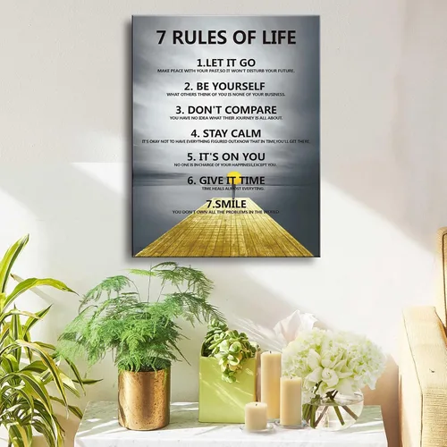 Miniatura 3 de 7 reglas de la vida - Decoración de pared motivacional sobre lienzo para impresiones de aula, impresiones inspiradoras de arte de pared