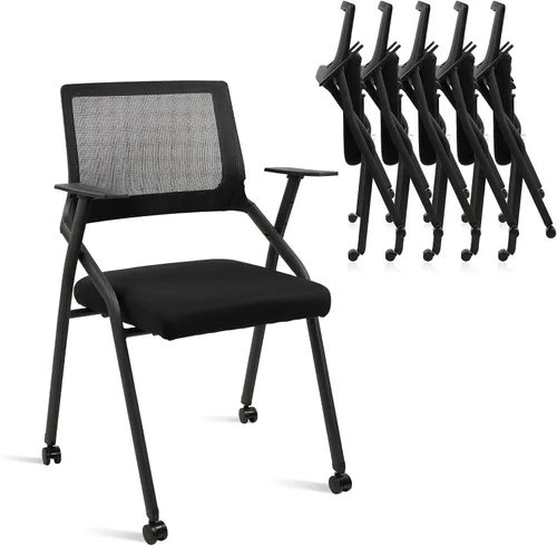 Miniatura 10 de CLATINA Sillas de oficina apilables y plegables con soporte lumbar ergonómico y cojín de asiento grueso, silla de recepción de tela de malla