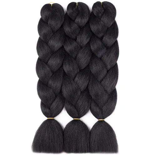 Miniatura 8 de #1B - Cabello trenzado de ganchillo, 5 unids/lote, extensiones de cabello trenzado jumbo de 24 pulgadas, cabello sintético para trenzar fibra