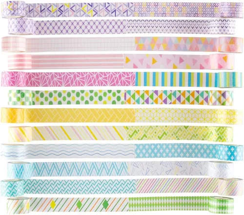 Miniatura 2 de YUBBAEX - Juego de 24 rollos de cinta Washi - Cintas adhesivas decorativas básicas y delgadas para manualidades, bricolaje, diarios, planificadores