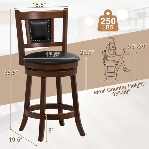 Miniatura 3 de Giantex Juego de 2 taburetes de bar giratorios de 25.5 pulgadas de altura de mostrador con respaldo ergonómico, asiento acolchado suave, patas