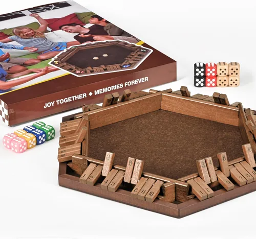 Miniatura 7 de Ropoda Juego de mesa de dados Shut the Box (cierra la caja) de 6 vías - Juego de dados de madera mejorado para 1-6 jugadores, para adultos y niños