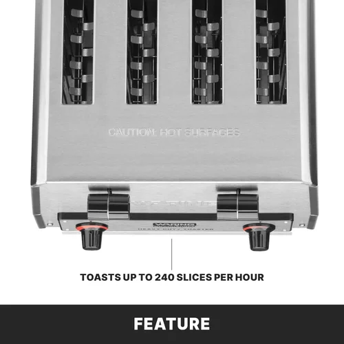 Miniatura 4 de Waring Commercial WCT800RC Tostadora de pop-up comercial de 4 rebanadas de uso pesado, 120V, 1800W, enchufe de fase 5-15