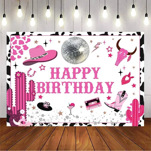 Miniatura 2 de Avezano Fondo de fiesta de cumpleaños con diseño de vaca rosa intenso, para fiesta de cumpleaños de vaquera y vaquera (6 x 4 pies)