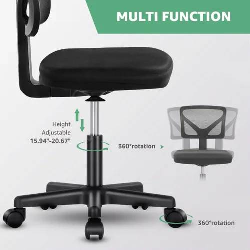 Miniatura 8 de Silla de oficina de malla sin brazos, silla de escritorio ergonómica con respaldo bajo, sillas giratorias ajustables para computadora para espacios