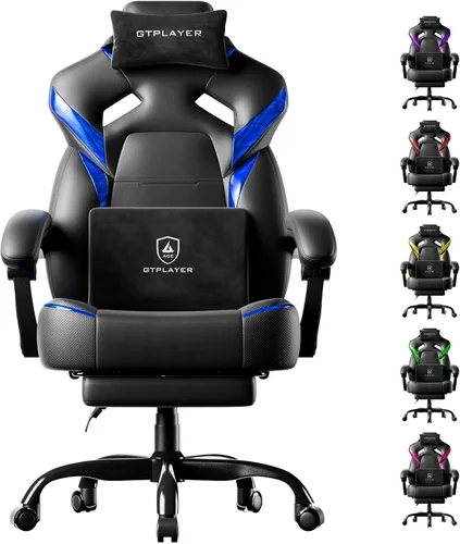 Miniatura 10 de GTPLAYER Silla de juegos grande y alta para adultos, silla de oficina ergonómica con reposapiés, capacidad resistente de 350 libras, respaldo alto