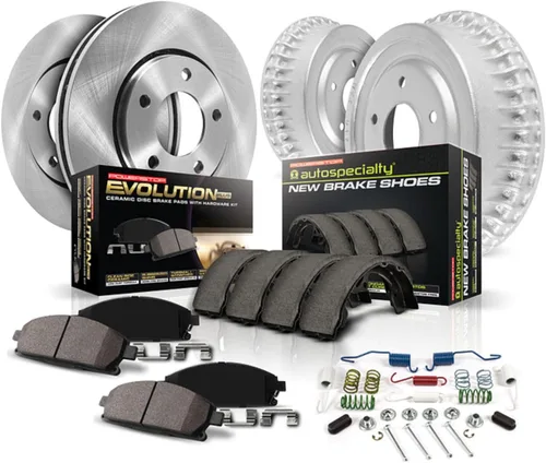 Power Stop KOE15099DK Kit de freno de repuesto delantero y trasero Autospecialty - Tambores de freno OE y pastillas de freno de cerámica para Toyota