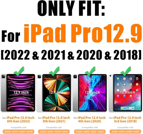 Miniatura 2 de SEYMAC stock Funda para iPad Pro de 12.9'' 2022/2021/2020/2018 con protector de pantalla giratorio 360 y correa de mano, funda a prueba de caídas