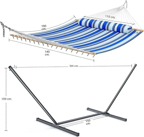 Miniatura 6 de ANAGOO Hamaca doble con soporte, hamaca de exterior resistente para dos, capacidad de 500 libras, marco de acero estable con correa de equilibrio