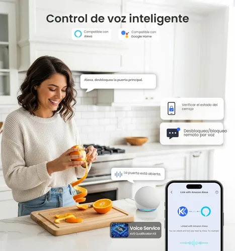 Miniatura 4 de Veise VE027-L - Cerradura inteligente WiFi integrada con asas, juego de cerradura de puerta de entrada sin llave de huellas dactilares, control