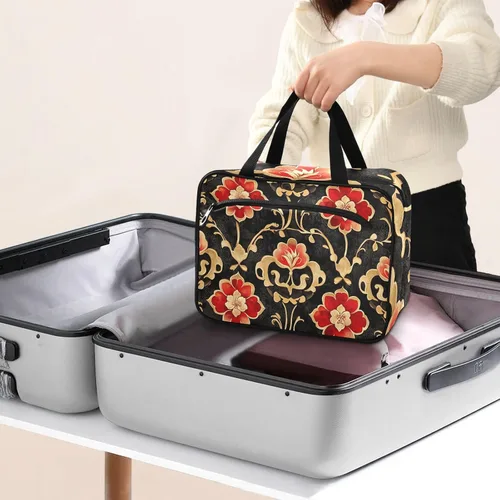 Miniatura 2 de Estilo chino elegante flores rojo colgando artículos de tocador con gancho, elementos esenciales de diseño para damas bolso viajero para mujer L