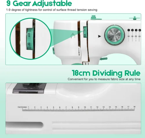 Miniatura 3 de Máquina de coser para principiantes con 12 puntadas integradas, 6 pies incluidos, máquina de coser portátil con pedal de pie, velocidades altas-bajas