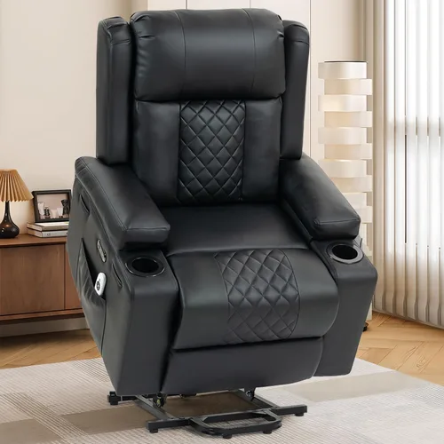 Silla reclinable eléctrica para personas mayores con masaje por vibración y calefacción lumbar, sofá individual eléctrico de piel sintética con
