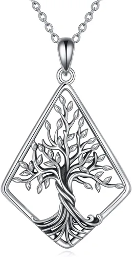 Miniatura 62 de ONEFINITY Collar de plata de ley 925 con diseño de árbol de la vida con colgante de nudo celta de concha de abulón para mujer