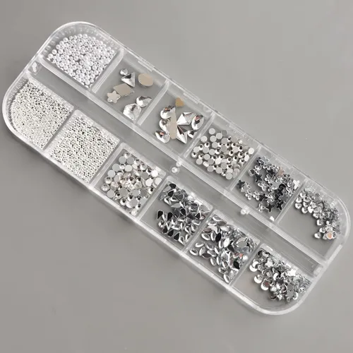 Miniatura 7 de Diamantes de imitación de cristal blanco para uñas, parte trasera plana, gemas de luna, estrella, corazón, perlas para decoración de uñas, múltiples