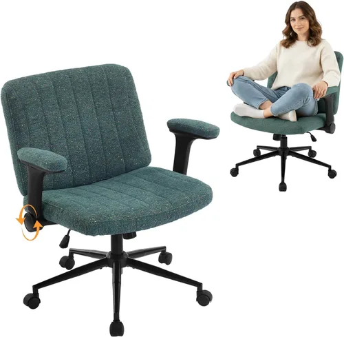 VINGLI Silla cruzada con brazos abatibles ajustables, silla de patas cruzadas con ruedas, silla de oficina extra ancha, silla de escritorio para el