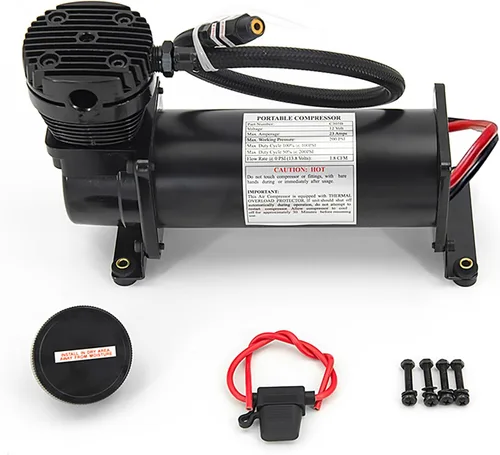 Miniatura 7 de 200PSI 1/4 NPT Bocina de aire resistente para trenes/Compresor de suspensión de aire para viajes en tren/camión/coche 12V negro doble