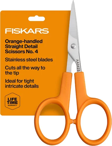 Fiskars Tijeras con mango naranja de corte recto, hojas de acero inoxidable, mango ambidiestro de doble asa