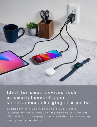 Miniatura 9 de CIO NovaPort Quad II 67W3C1A - Bloque de cargador GaN de 65 W, adaptador compacto de 4 puertos con 3 puertos USB-C y 1 USB-A, carga rápida USBC
