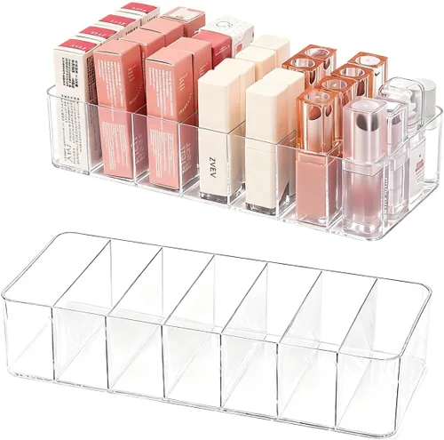 Miniatura 12 de Organizadores de Maquillaje de Acrílico Transparente, Organizador de Baño de 7 Secciones para Cajón, Estuches de Exhibición de Cosméticos