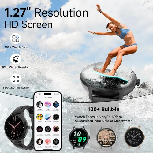 Miniatura 2 de Relojes inteligentes para mujeres y hombres de 1.27" HD con rastreador de actividad física con monitor de ritmo cardíaco/sueño/pasos/SpO2, reloj