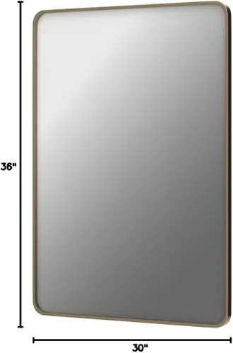 Miniatura 8 de TokeShimi Espejo de baño dorado para pared de 30 x 36 pulgadas, espejo rectangular de esquina redondeada de metal, marco de metal, diseño profundo