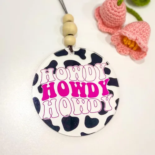 Miniatura 5 de Talataca Adorno plano de vaquero 2D para automóvil y cuentas de madera, accesorios de espejo retrovisor con cuentas Howdy, dije colgante para espejo