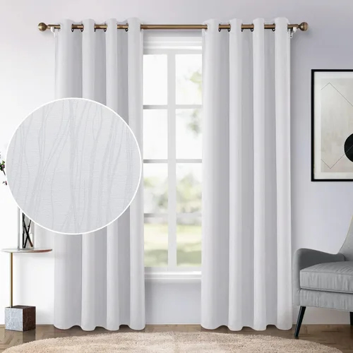 Miniatura 10 de HOMEIDEAS Cortinas opacas blancas grisáceas de 52 x 63 pulgadas, diseño geométrico marroquí en relieve, enrejado geográfico, para oscurecer