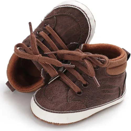 Miniatura 5 de Sekantrol Zapatos de cuna para recién nacidos, zapatos de bebé para niños y niñas, suela de goma suave, zapatos de moda de caña alta antideslizantes