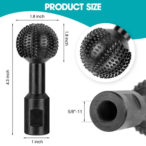 Miniatura 2 de BLEKOO 2 rebabas rotativas de esfera con roscas de 5/8-11, herramientas de tallado de madera para amoladora angular de 4 1/2 y 5 pulgadas