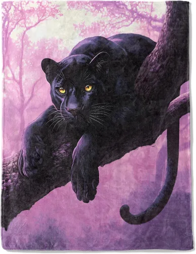 Manta de Felpa de Pantera Negra - Regalo Ligero Suave y Acogedor para Amantes de Animales, Niños, Mujeres, Niñas, Mantas Púrpuras Majestuosas,