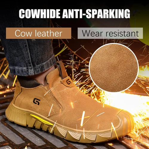 Miniatura 2 de GLANOUDUN - Botas de trabajo de soldadura para hombre, con punta de acero, antideslizantes, zapatos de trabajo indestructibles para hombre, zapatos
