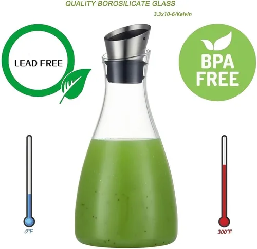 Miniatura 2 de Jarra de vidrio de borosilicato de 50 onzas con tapa, jarra de vidrio para agua fría/caliente, té helado y bebida de limonada