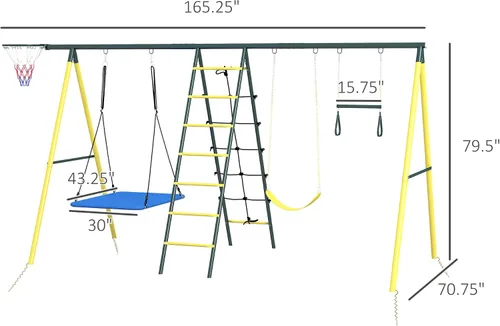 Miniatura 7 de Outsunny Juego de columpios de 440 libras para patio trasero, soporte 5 en 1 resistente con marco en A, juego al aire libre para niños, con columpio