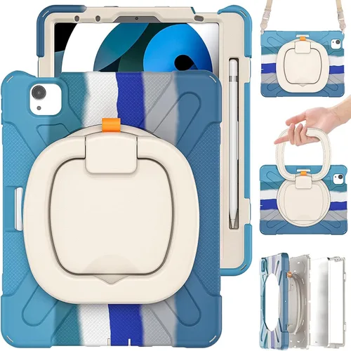 Miniatura 11 de Funda para iPad Air de 3ª generación – Funda resistente para niños con soporte giratorio, soporte para lápices y correa de transporte para iPad
