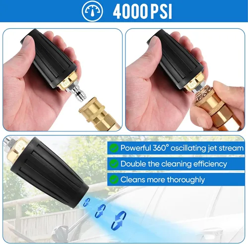 Miniatura 5 de Puntas de lavadora a presión con boquilla turbo, núcleo de cerámica duradero, boquilla turbo de lavadora a presión giratoria de 360°, 4000 PSI