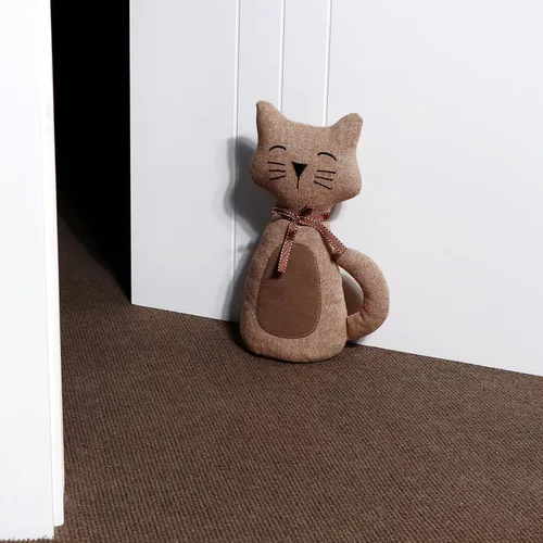 Miniatura 8 de Lindo tope de puerta decorativo para el hogar y la oficina, topes de puerta de piso, protectores de pared pesados de tela con peso animal, gato café