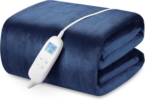 Manta térmica eléctrica tamaño Queen de 84 x 90 pulgadas con 6 niveles de calefacción y apagado automático de 8 horas, franela ultra suave, manta de