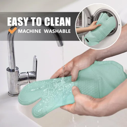Miniatura 6 de Rorecay Juego de 6 guantes de horno y soportes para ollas resistentes al calor a 500 grados, guantes de horno de silicona extra largos