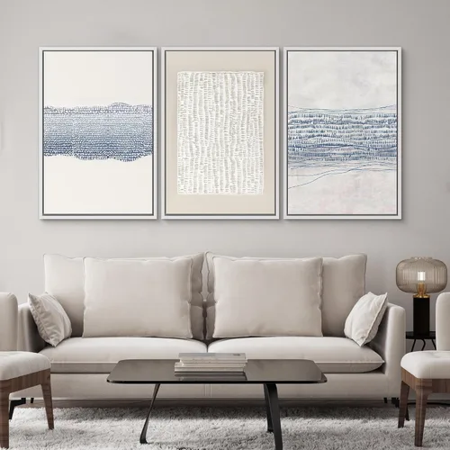 Miniatura 249 de SIGNWIN Lienzo enmarcado para pared, arte con pinceladas de flujo neutro en tonos beige abstractos, ilustraciones, arte moderno, decorativo