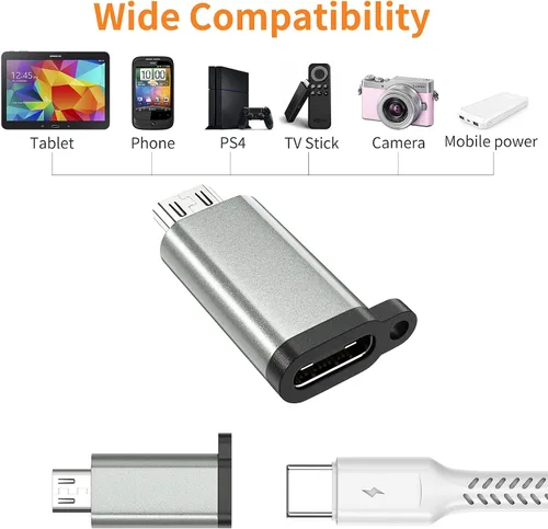 Miniatura 6 de Adaptador USB-C a Micro USB, paquete de 3 unidades USB tipo C hembra a micro USB macho convertidor USB C a Micro B 2.0 carga y sincronización