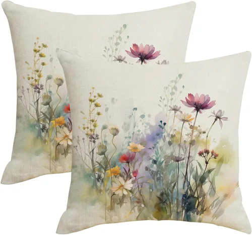 Miniatura 10 de AWJTNCQ Juego de 2 fundas de almohada florales de primavera de 18 x 18 pulgadas, fundas de almohada cuadradas decorativas de lino floral de verano