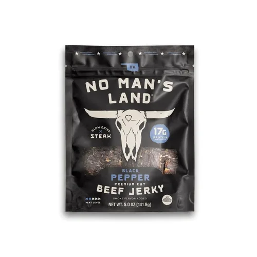 Miniatura 16 de No Mans Land Beef Jerky - Pimienta negra Tiras de carne seca secadas lentamente, ahumadas y sazonadas Bocadillo de carne de res alto
