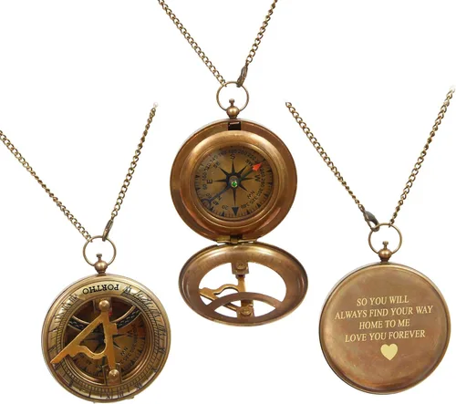 Miniatura 3 de Brújula de reloj de sol grabado Love You Forever con funda de cuero, regalo inspirador para viajeros, aventureros, novios, bautizos, bodas o él