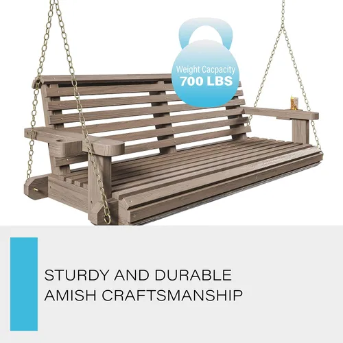 Miniatura 4 de Porchgate Amish - Columpio para porche con tratamiento cómodo, de 800 libras, con cadenas (4 pies, abedul)