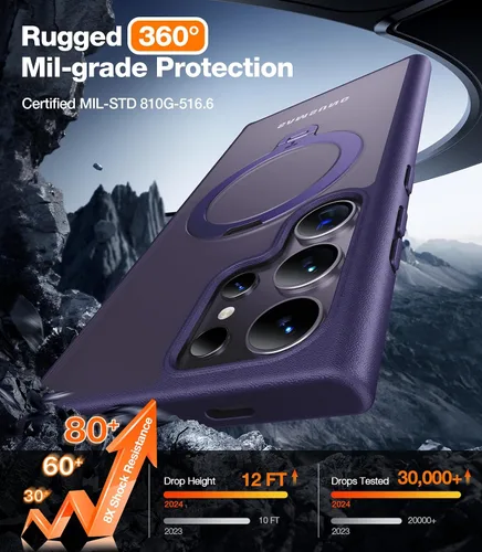 Miniatura 5 de TORRAS Soporte Magnético Giratorio de 360° para Funda Samsung Galaxy S24 Ultra, Compatible con Magsafe, Resistente a Golpes de Grado Militar Funda